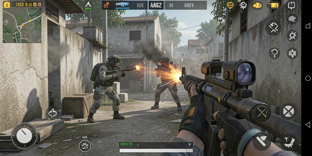 Tampilan gameplay AA62 dengan aksi tembak-menembak yang seru.