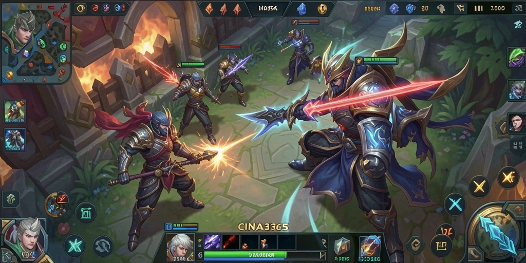 Screenshot CINA365 menampilkan aksi seru dalam pertempuran MOBA.