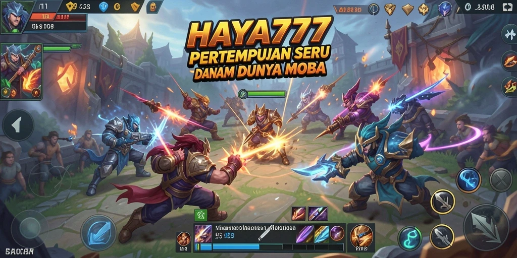 Tampilan gameplay HAYA777 yang epik dalam pertempuran MOBA.