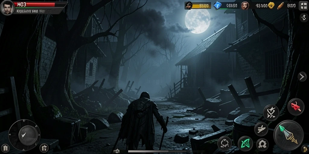 Screenshot utama HO3 menampilkan suasana gelap dan mencekam saat menjelajahi dunia horror.