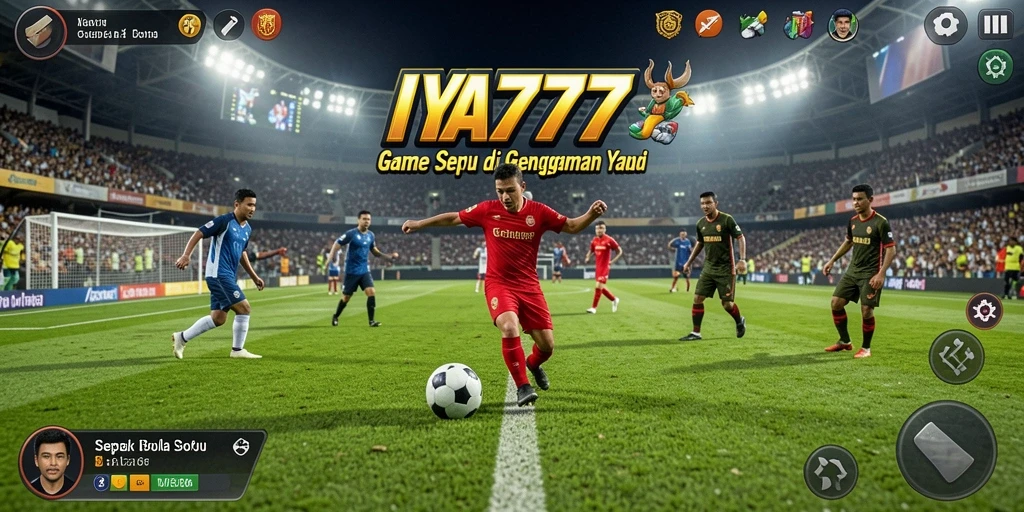 Tampilan gameplay IYA777 dengan aksi pertandingan sepak bola yang seru.