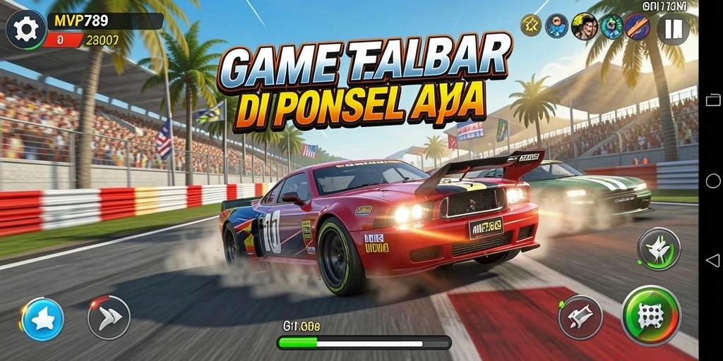 Tampilan gameplay <strong>MVP789</strong> yang seru dengan berbagai mobil balap di trek.