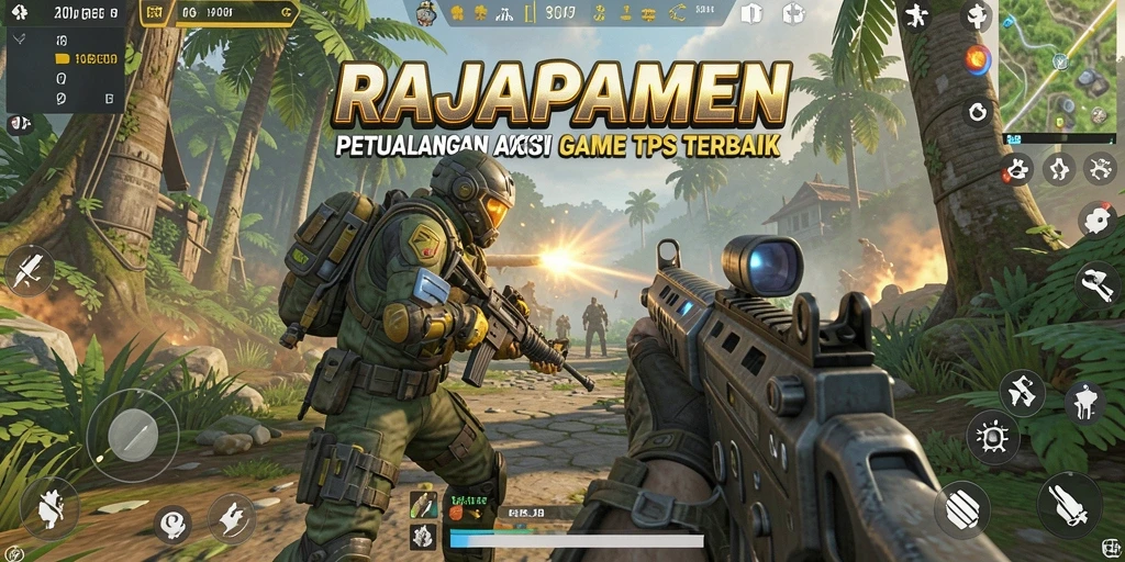 Screenshot gameplay RAJAPAMEN menampilkan aksi tembak-menembak yang seru.