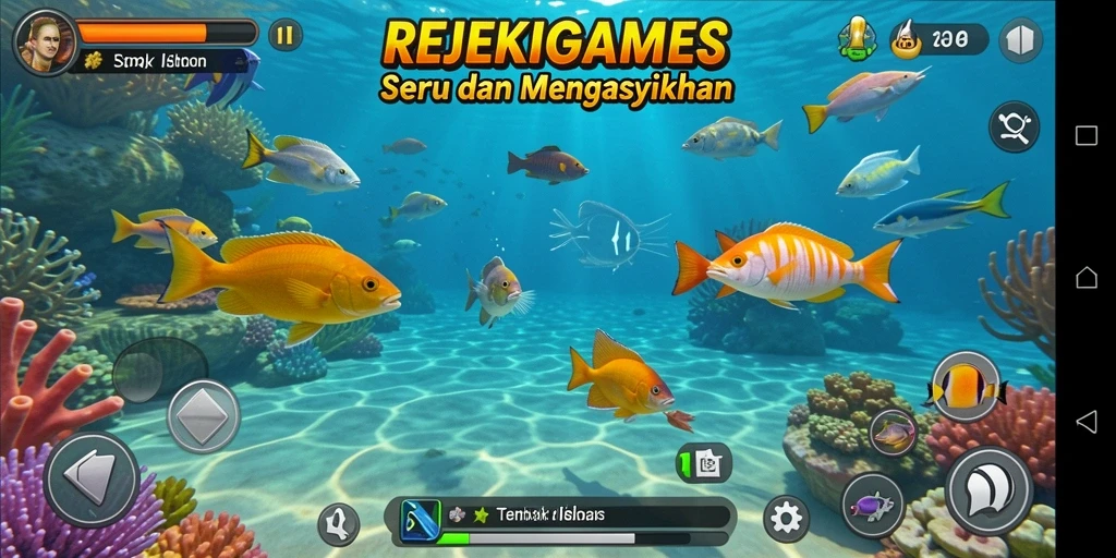 Tangkapan layar gameplay REJEKIGAMES menampilkan momen menembak ikan.