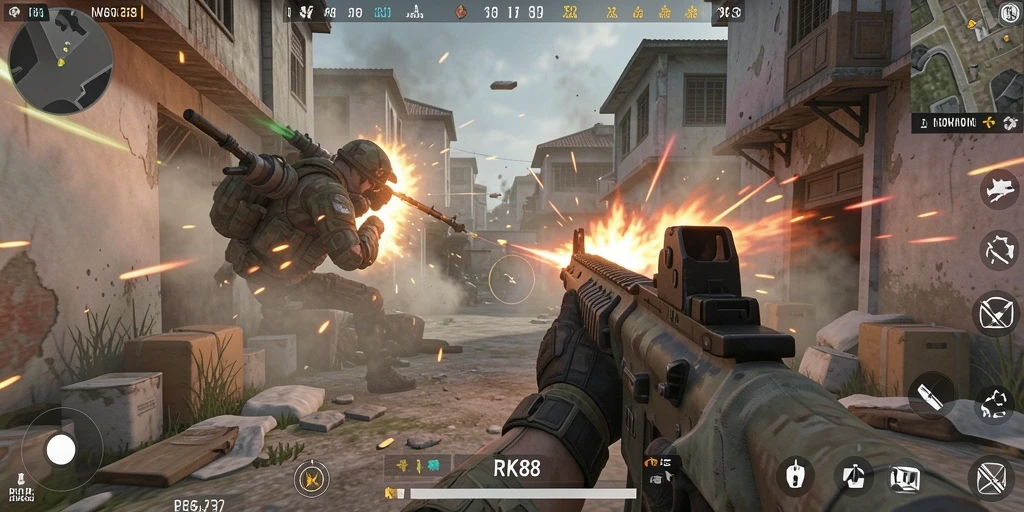 Screenshot menampilkan aksi menegangkan dalam gameplay RK88.