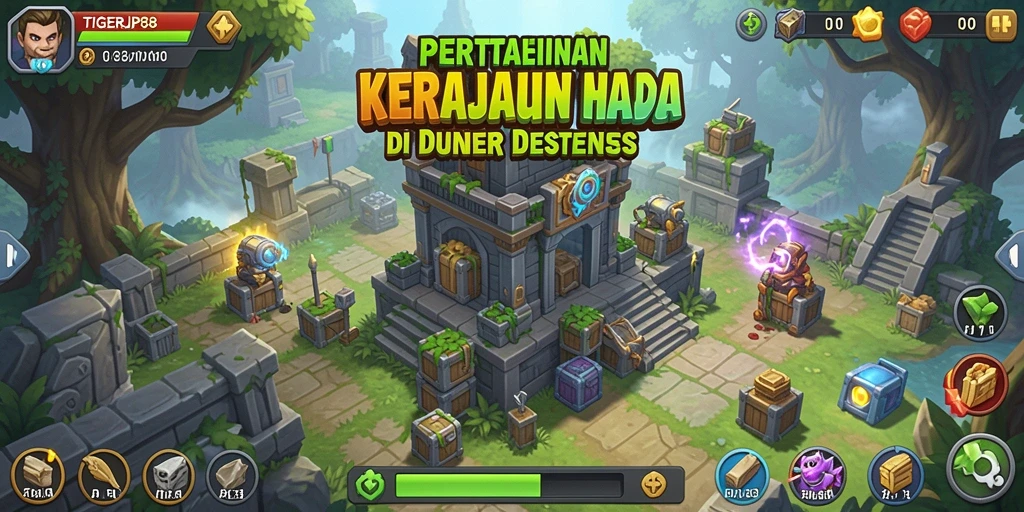 Tangkapan layar gameplay <strong>TIGERJP88</strong> menunjukkan menara yang berdiri melawan serangan musuh.