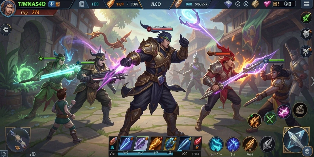 Screenshot utama TIMNAS4D menampilkan aksi seru dalam game MOBA.