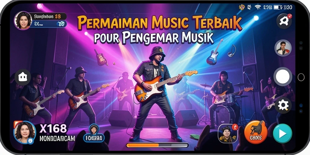 Tampilan gameplay X168 dengan berbagai lagu menarik dan grafik menawan.